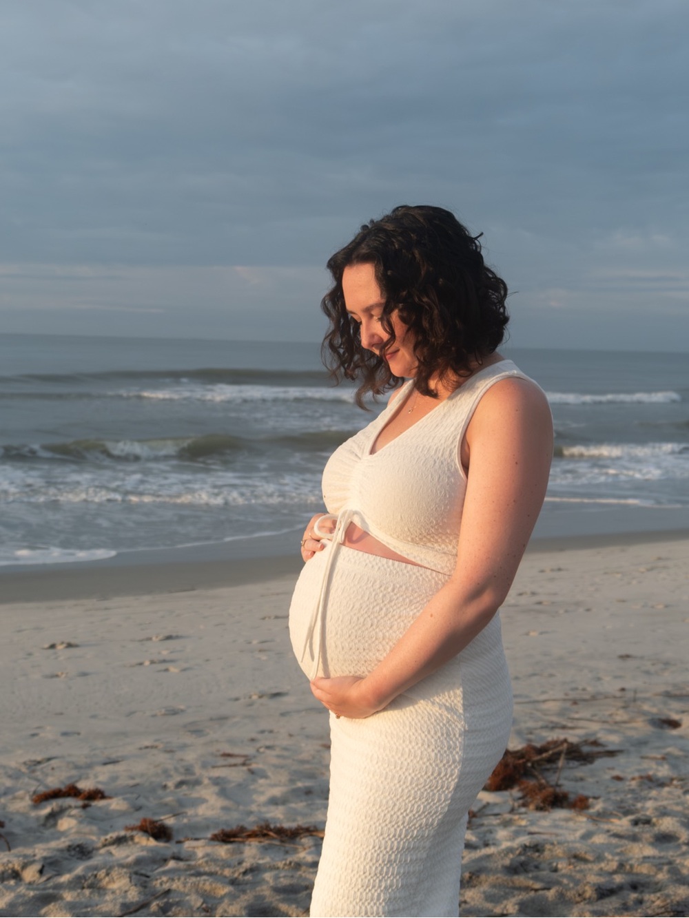 Cream Textured Maternity Maxi Skirt Set with Tie Detail